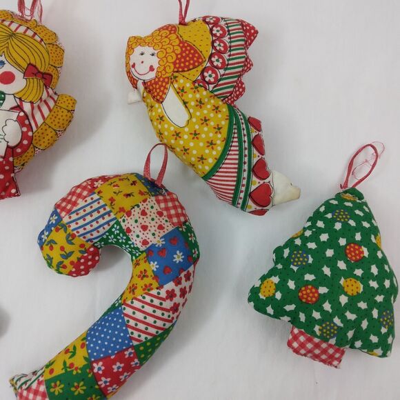 Vintage Christmas Ornaments Soft Stuffed Calico Patchwork lot of 5  1970s - Picture 3 of 13